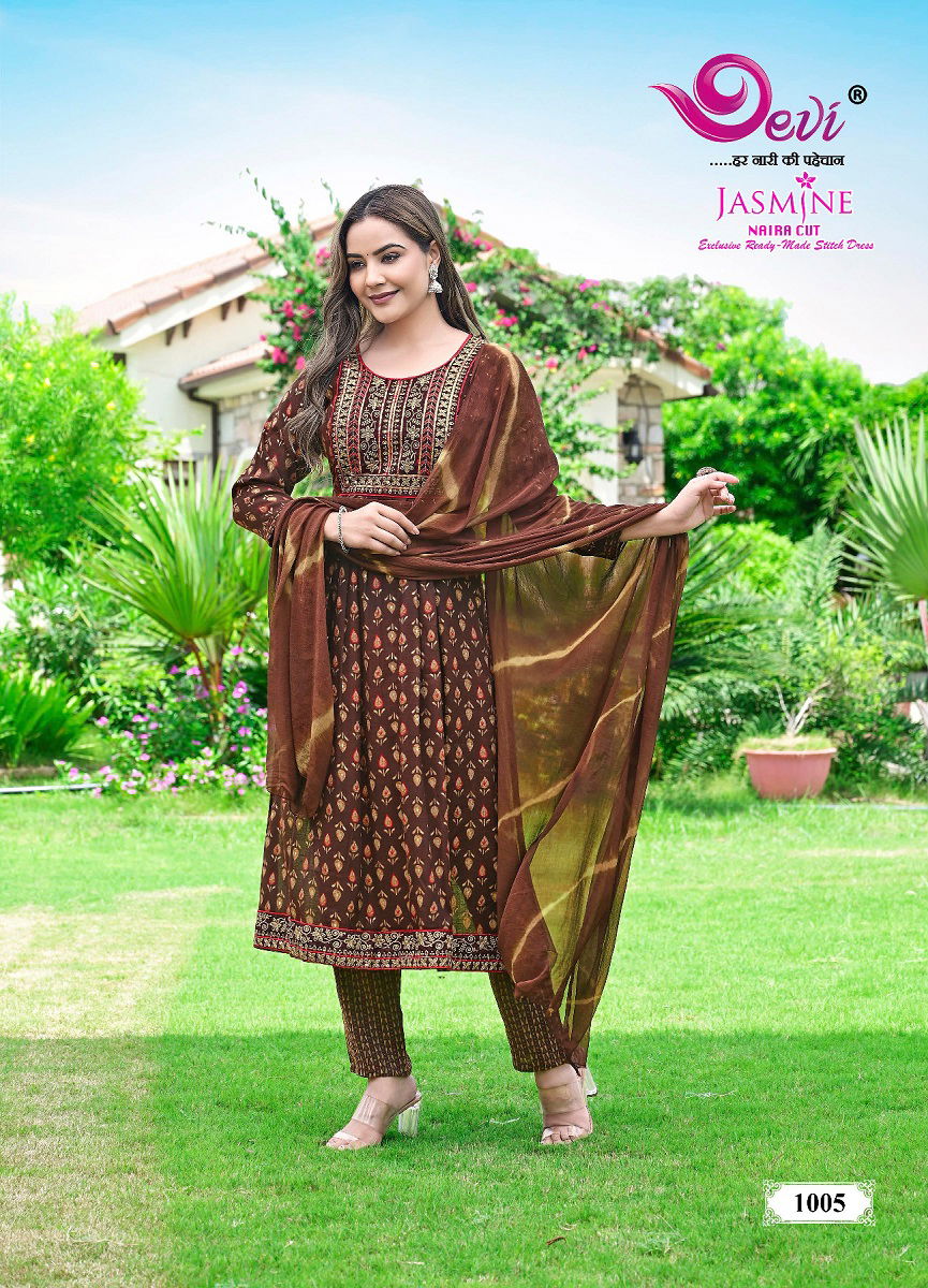 Devi Jasmine Rayon Printed Readymade Suits Catalog
